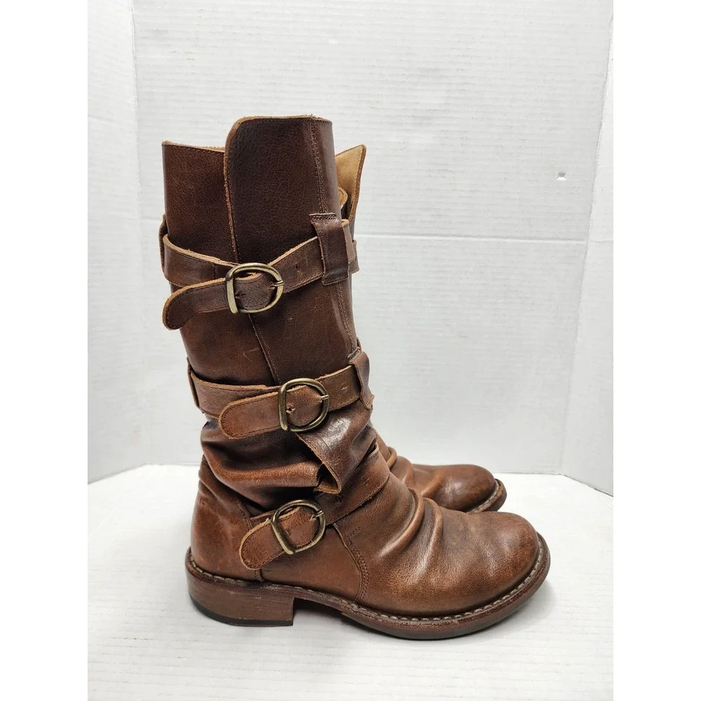 Fiorentini + Baker Tall Brown Eternity 7040 Moto Leather Biker Boots Size 6